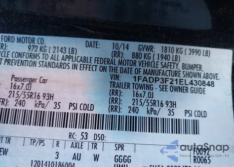 2014 Ford Focus Se from USA, damaged, VIN 1FADP3F21EL430848